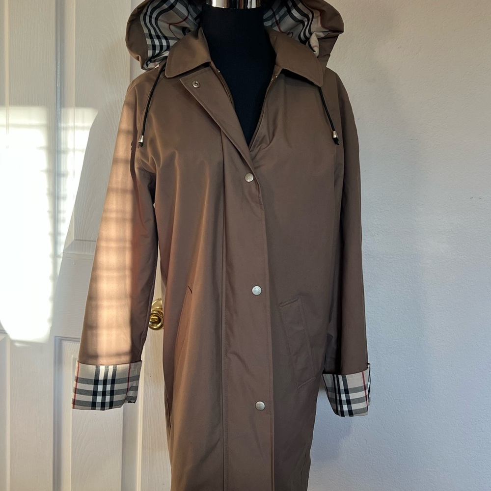 Burberry Tan Hooded Trench Coat